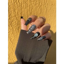 Takma Takma 10'lu Siyah Uzun Balerin TT0957 Tekrar Kullanılabilir El Yapımı Protez Takma Tırnak - Siyah-M