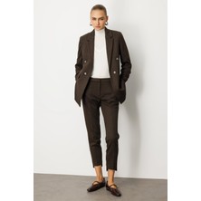 Ekol Kadın Balıksırtı Desenli Dar Paça Pantolon 5189 Kahverengi