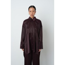 Orfeonegro Kadın Düz Renk Oversize Uzun Tesettür Gömlek