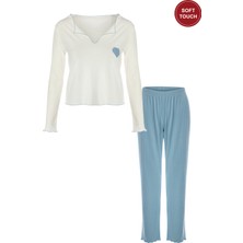 Koza İç Giyim Kadın Soft Touch Fitilli Uzun Kollu Pijama Takımı