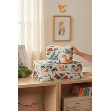 textile sweet 2'li Dinozor Desenli Çocuk Odası Hurç Set Kıyafet Kazak Organizer Çocuk Hurç