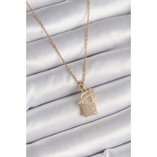 MCM Group 316L Çelik Gold Renk Zincir Zirkon Taşlı Asma Kilit Anahtar Model Kadın Kolye - Lisinya