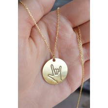 Özgür Takı 925 Ayar Gümüş 24 Ayar Altın Kaplama Işaret Dili Kolye