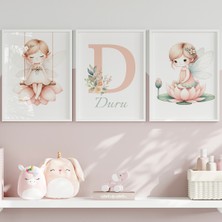 Çocuk Kalbi Atölyesi Çiçek Perisi Kız Bebek ve Çocuk Odası 3'lü Isim Tablo Seti, Çocuk Odası Tablosu