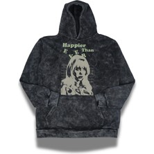 Fuddy Moda Unisex Happier Than Ever Baskılı Kapüşonlu Yıkamalı Sweatshirt, Oversize Billie Eilish Retro Hoodie