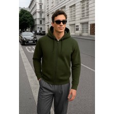 Markapia Man Erkek Fermuarlı Kapüşonlu Içi Polarlı Haki Sweatshirt