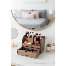 Simux Curve 3 Gözlü, Çekmeceli Masaüstü Ahşap Organizer Kalemlik- Takı Makyaj Çok Amaçlı Organizer