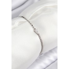 Claris Pirinç Zirkon Taşlı Damla Model Ezme Zincir Gümüş Renk Kadın Bileklik