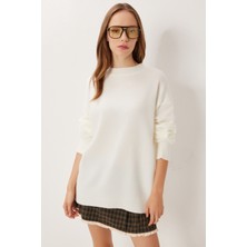 Happiness İstanbul Oversize Basic Triko Kazak LDD0127 Ekru