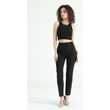 Canseven 1022 Siyah Kadın Yüksek Bel Kalem Kesim Uzun Boy Cigarette Kumaş Pantolon