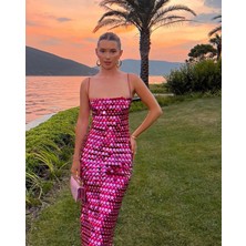 Asya Gümrük Malları Pullu Payetli Ip Askılı Parlak Uzun Elbise, Mezuniyet Elbiseleri, Abiye Elbise