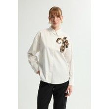 Love My Body Nakışlı Gömlek Kemik 130L9280006