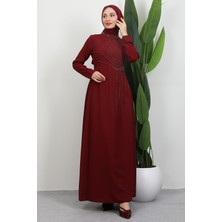 Giza Store Gaye Taşlı Elbise Bordo