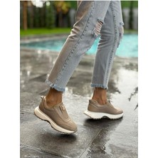 Zarex 919 Kadın Hakiki Deri Lastikli Günlük Casual Ayakkabı Vizon