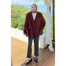 Lamelif Dekoratif Cep Detaylı Tesettür Ceket Bordo