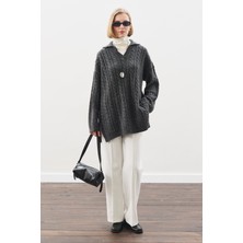 Manuka Yakalı Saç Örgü Kazak Antrasit