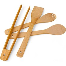 Bambu Servis ve Spatula Seti 4'lü Set, 4 Adet Bambu Servis Seti - Rustik Şıklıkla Sofranızı Tamamlayın! Ahşap Servis ve Spatula Seti 4'lü Set