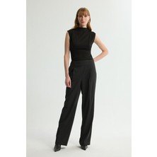 Love My Body Geniş Paça Çizgili Pantolon Antrasit 153L9674000