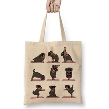 Toyaso Rottweiler Yoga Rotfaydır Pug Köpek Yoga Beyaz Bez Çanta Uzun Saplı Alışveriş Çantası Plaj Çantası