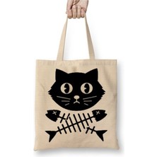 Toyaso Kill All Men Kedi Cats Beyaz Bez Çanta Uzun Saplı Alışveriş Çantası Plaj Çantası