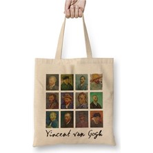 Toyaso Van Gogh Self Portraits Beyaz Bez Çanta Uzun Saplı Alışveriş Çantası Plaj Çantası