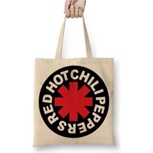 Toyaso Red Hot Chili Peppers Beyaz Bez Çanta Uzun Saplı Alışveriş Çantası Plaj Çantası