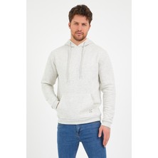 Polo State Erkek Kapüşonlu Kanguru Cep 3 İplik Sweatshirt  Kar Melanj