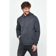 Polo State Erkek İskelet Nakışlı 3 İplik Kapüşonlu Sweatshirt Antrasit