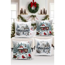 Bertille Home Yılbaşı Serisi Çift Tarafı Dijital Baskılı  4'lü Kırlent Kılıfı Seti (Christmas Noel Cushion Cover)