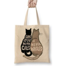 Toyaso Cats Kedi Sigmund Freud Beyaz Bez Çanta Uzun Saplı Alışveriş Çantası Plaj Çantası