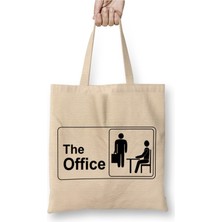 Toyaso The Office Logo Beyaz Bez Çanta Uzun Saplı Alışveriş Çantası Plaj Çantası
