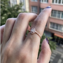 Besen Gümüş Oval Zirkon Taşlı Rose Yüzük