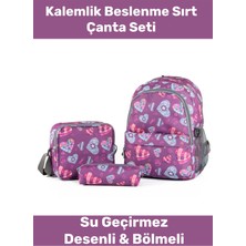 Enenstyle Fermuarlı Geniş 1.kalite Su Geçirmez Desenli Bölmeli Üçlü Okul Kalemlik Beslenme Sırt Çanta Seti