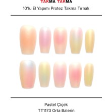 Takma Takma 10'lu Renkli Orta Balerin TT1173 Tekrar Kullanılabilir El Yapımı Protez Takma Tırnak - Renkli-XS