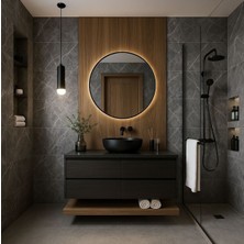 Wallover Design Kablosuz Pilli Ledli Siyah Mdf Çerçeveii 4mm Kalite Dekoratif Ayna (Piller Hediye) (Mobilya)