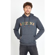 Polo State Erkek 3 İplik Pamuklu İçi Polarlı Regular Fit Nakışlı Kapüşonlu Kanguru Cepli Antrasit Sweatshirt