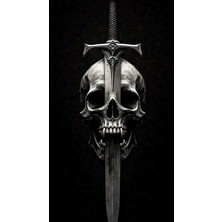 Aydın Garage Kuru Kafa Kılıç Kapı Direk Kaplama Folyosu Baskılı Sticker Sağ-Sol 2 Adet 22*50 cm