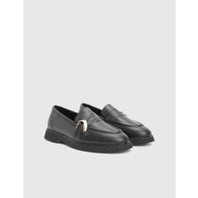 İLVİ Lissima Hakiki Deri Siyah Kadın Loafer Ayakkabı