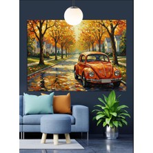 Tablo Mega Sonbahar Arabası Yolda Dekoratif Kanvas - Mdf Ahşap Tablo