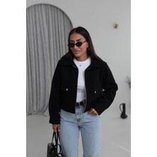 Zr Cepli Kısa Bomber Siyah Kaşe Ceket