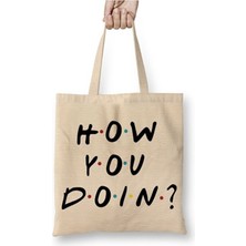 Toyaso Friends Joey How You Doin Beyaz Bez Çanta Uzun Saplı Alışveriş Çantası Plaj Çantası