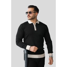 Supplierby Erkek Kol ve Yaka Detaylı Uzun Kollu Triko Kazak – Şık ve Rahat Günlük Kombin Parçası