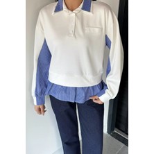 Gülseli Kadın Polo Yaka Gömlek Garnili Sweatshirt P-00019010