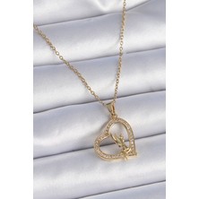 MCM Group 316L Çelik Zincir Gold Renk Zirkon Taşlı Kalp Model Melek Detay Kadın Kolye - Lisinya
