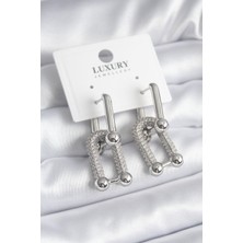 Claris Pirinç Gümüş Renk Zirkon Taşlı Model VIP Seri Kadın Küpe