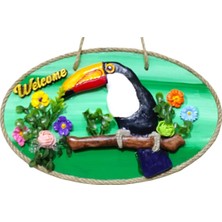 Mixperi Tukan Kuşu Figürlü Welcome Yazılı Dekoratif Kapı Süsü - Renkli El Yapımı Dekor