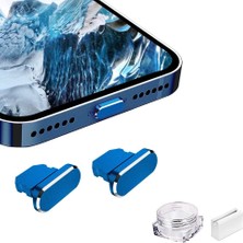 Mena Rise Metal Toz Önleyici Fiş 14 13 12 11 x Xs Xr 8 7 Se Mini Plus Pro Max iPad Airpods ile Uyumlu, 2'li Paket Yıldırım Şarj Portu Kapak Koruyucuları Fiş Tutucu ve Taşıma Kutusu (Mavi)