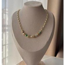 Marsel Özel Seri Gold 14K Kaplama Renkli Kalp Detaylı Kolye