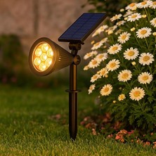 Solar LED Bahçe Armatürü Amber Işık – Güneş Enerjili Kazıklı & Duvar Montajlı Çim Aydınlatma Lambası – 7 Led, IP65, 90 Lümen, 140X270X95 mm