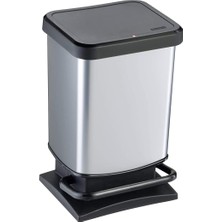 Paso Çöp Kutusu 20L Kapaklı, Plastik (Pp) Bpa Içermez, Gümüş Metalik, 20 Litre (29,3 x 26,6 x 45,7 Cm)